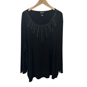 Maggie Barnes Tunic‎ Top Black Sequined Neckline Stretchy Womens 4X Career Work